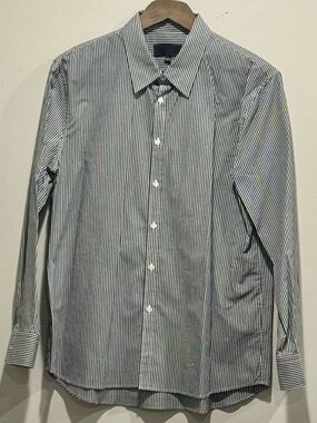 Nili Lotan Portugal Cotton Stripe Button Up Shirt Gray White Large